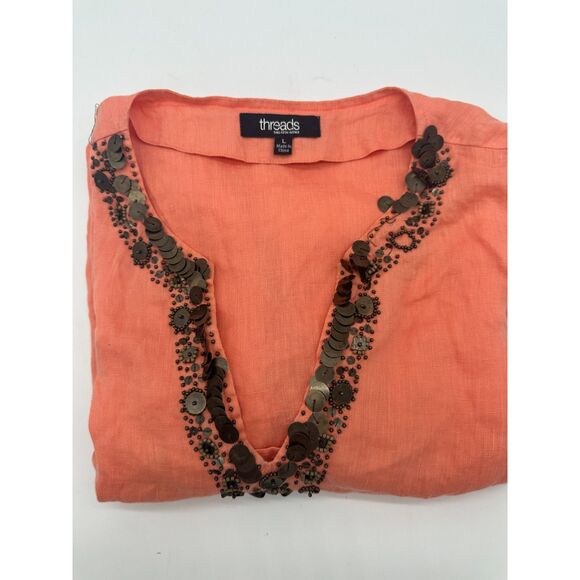 Threads Tunic for Women with Sequins Sz L Deep V Neck Long Sleeves Orange - Picture 7 of 7